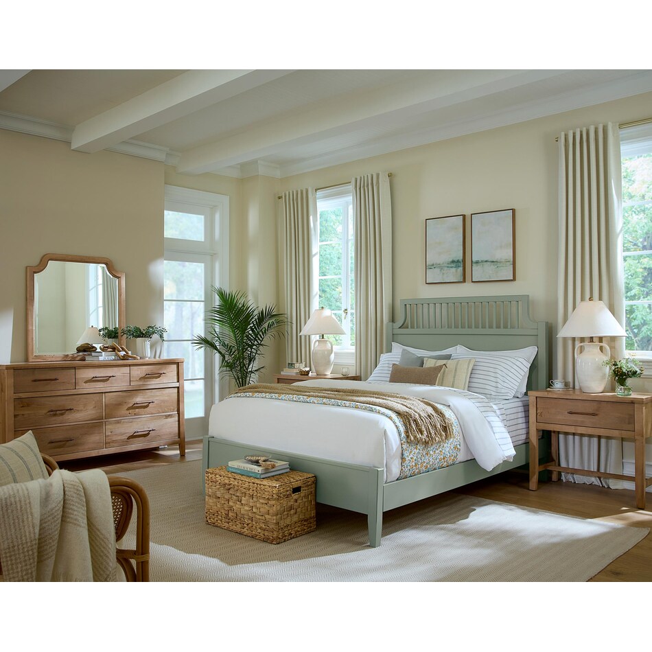 vaughan bassett green queen bed package lifestyle image qg  