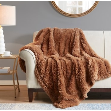 Brown Faux Fur Throw 50"W x 60"L