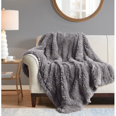 Grey Faux Fur Throw 50"W x 60"L