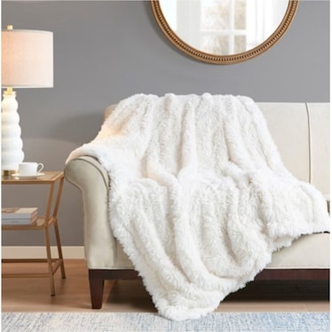 Ivory Faux Fur Throw 50"W x 60"L